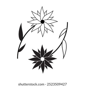 Flowers. Yin and Yang. Buddhism. Spirituality. Tattoos. Illustration