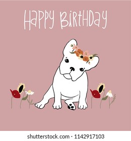 Flowers in Your Head French Bulldog Greeting Card. 