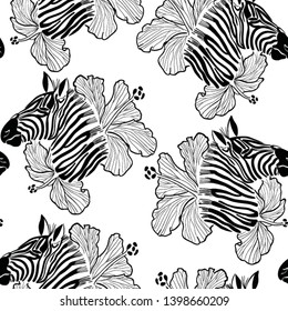 Flowers zebra animals seamless vector pattern. Concept for print, textile, wallpaper, invitation, web design