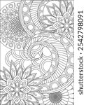 Flowers zentangle art Adult coloring page vector