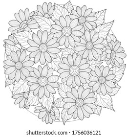 
Flowers.Coloring book antistress for children and adults. Illustration isolated on white background.Black and white drawing.Zen-tangle style.