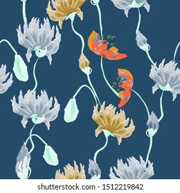 Flowers.Floral pattern on dark background. Vector illustration.