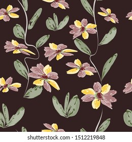 Flowers.Floral pattern on dark background. Vector illustration.