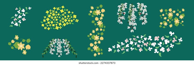 Flowers.Flowers vector.Flowers 2D.Sunflower,Sunflower vector,White flowers,flower set.Linden tree,vector images.Decor,Yellow flowers,flower set.Spring set,Vector.Illustration,spring