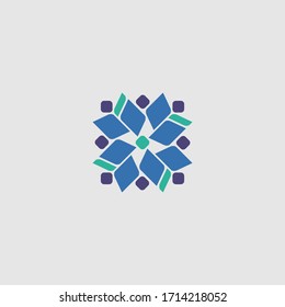 
Flower-shaped community logo formed from people and books