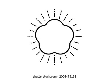 Flower-shaped empty frame with sunburst on a white background. Black marker lines.