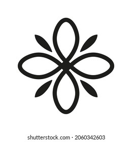 Icono en forma de flor, elemento de diseño, concepto de logotipo para su marca, contorno negro aislado en fondo blanco, ilustración