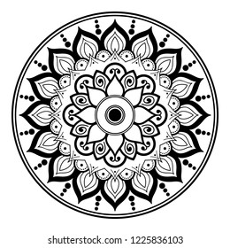 Flower-shaped mandala, black and white pattern. Can be used for greeting card, phone case print, etc. Hand drawn background, vector isolated on white. EPS10
