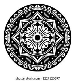 Flower-shaped mandala, black and white pattern. Islam, Arabic, Pakistan, Moroccan, Turkish, Indian, Spain motifs. Hand drawn background, vector isolated on white. EPS10
