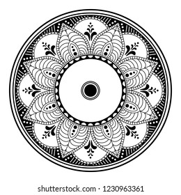 Flower-shaped mandala, black and white pattern. Islam, Arabic, Pakistan, Moroccan, Turkish, Indian, Spain motifs. Hand drawn background, vector isolated on white. EPS10
