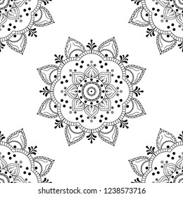 Flower-shaped mandala, black and white pattern. Can be used for greeting card, phone case print, etc. Hand drawn background, vector isolated on white. EPS10
