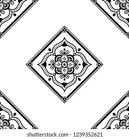 Flower-shaped mandala, black and white pattern. Islam, Arabic, Pakistan, Moroccan, Turkish, Indian, Spain motifs. Hand drawn background, vector isolated on white. EPS10
