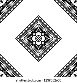 Flower-shaped mandala, black and white pattern. Islam, Arabic, Pakistan, Moroccan, Turkish, Indian, Spain motifs. Hand drawn background, vector isolated on white. EPS10
