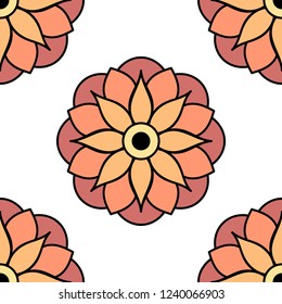 Flower-shaped mandala, black and white pattern. Can be used for greeting card, phone case print, etc. Hand drawn background, vector isolated on white. EPS10
