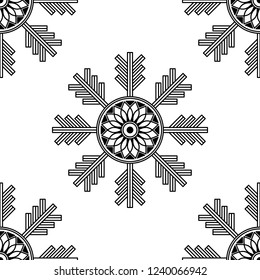 Flower-shaped mandala, black and white pattern. Can be used for greeting card, phone case print, etc. Hand drawn background, vector isolated on white. EPS10
