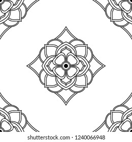 Flower-shaped mandala, black and white pattern. Can be used for greeting card, phone case print, etc. Hand drawn background, vector isolated on white. EPS10
