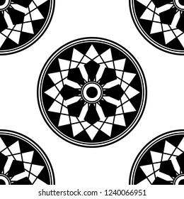 Flower-shaped mandala, black and white pattern. Can be used for greeting card, phone case print, etc. Hand drawn background, vector isolated on white. EPS10
