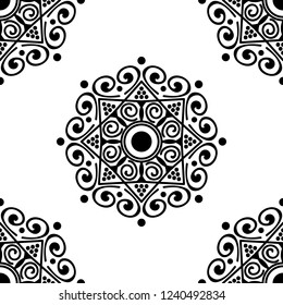 Flower-shaped mandala, black and white pattern. Islam, Arabic, Pakistan, Moroccan, Turkish, Indian, Spain motifs. Hand drawn background, vector isolated on white. EPS10

