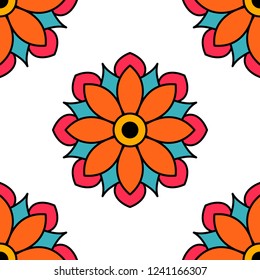 Flower-shaped mandala, black and white pattern. Can be used for greeting card, phone case print, etc. Hand drawn background, vector isolated on white. EPS10
