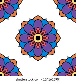 Flower-shaped mandala, black and white pattern. Can be used for greeting card, phone case print, etc. Hand drawn background, vector isolated on white. EPS10
