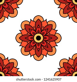 Flower-shaped mandala, black and white pattern. Can be used for greeting card, phone case print, etc. Hand drawn background, vector isolated on white. EPS10
