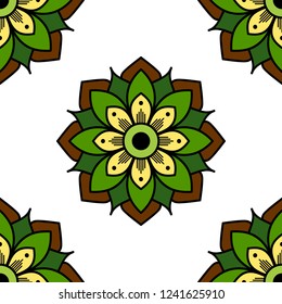 Flower-shaped mandala, black and white pattern. Can be used for greeting card, phone case print, etc. Hand drawn background, vector isolated on white. EPS10
