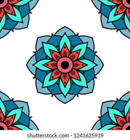 Flower-shaped mandala, black and white pattern. Can be used for greeting card, phone case print, etc. Hand drawn background, vector isolated on white. EPS10
