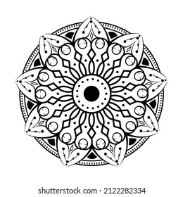 Mandala en forma de flor, con motivos en blanco y negro. Se puede usar para tarjetas de felicitación, impresión de estuches de teléfono, etc. Fondo dibujado a mano, vector aislado en blanco. EPS10
