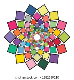 A flower-shaped ornamental work made using various colored squares. Fashion design and house interior design. Vector illustration.