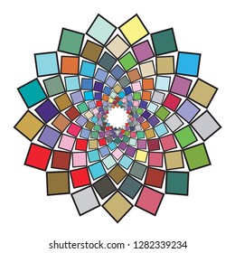 A flower-shaped ornamental work made using various colored squares. Fashion design and house interior design. Vector illustration.