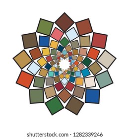 A flower-shaped ornamental work made using various colored squares. Fashion design and house interior design. Vector illustration.
