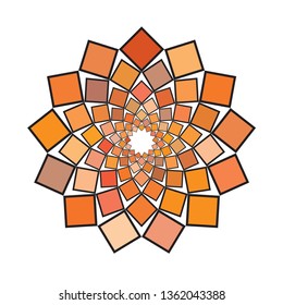 Flower-shaped ornamental work made using various colored squares. For fashion and house interior design. Vector illustration.