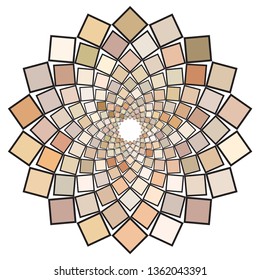 Flower-shaped ornamental work made using various colored squares. For fashion and house interior design. Vector illustration.