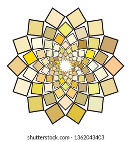 Flower-shaped ornamental work made using various colored squares. For fashion and house interior design. Vector illustration.