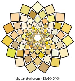 Flower-shaped ornamental work made using various colored squares. For fashion and house interior design. Vector illustration.