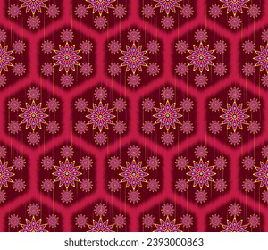 Flower,Snowflake Hexagonal ikat ethnic seamless pattern oriental traditional in tribal.Design for background,carpet,Batik,cover,textile,wallpaper,clothing,wrapping,Vector illustration.embroidery style