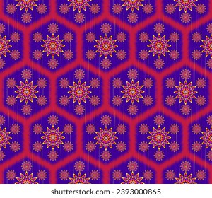 Flower,Snowflake Hexagonal ikat ethnic seamless pattern oriental traditional in tribal.Design for background,carpet,Batik,cover,textile,wallpaper,clothing,wrapping,Vector illustration.embroidery style