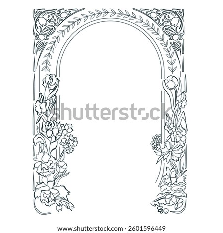 flowery arc garden vector nature frame line artistic