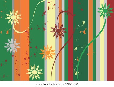 flowery background with earth color stripes and splashes