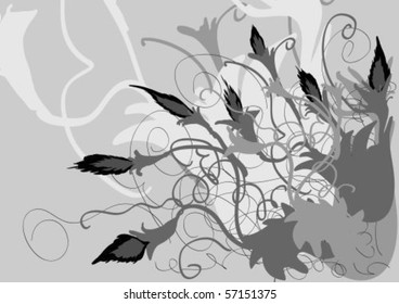 Flowery black&white background with buds
