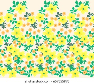 Flowery bright border in small-scale flowers. Folk millefleurs. Floral seamless background for textile, surface, fabric, wallpapers, print, gift wrap and scrapbooking, decoupage.