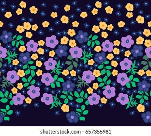 Flowery bright border in small-scale flowers. Folk millefleurs. Floral seamless background for textile, surface, fabric, wallpapers, print, gift wrap and scrapbooking, decoupage.