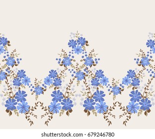 Flowery bright border in small-scale flowers. Calico millefleurs. Floral seamless background for textile, surface, fabric, wallpapers, print, gift wrap and scrapbooking, decoupage.