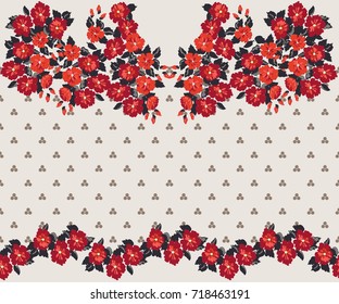 Flowery bright border in small-scale flowers. Calico millefleurs. Floral seamless background for textile, surface, fabric, wallpapers, print, gift wrap and scrapbooking, decoupage.