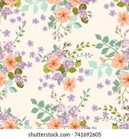 Flowery bright pattern in cute flowers. Calico millefleurs. Floral seamless background for textile or book covers, manufacturing, wallpapers, print, gift wrap and scrapbooking.