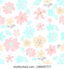 Flowery bright pattern. Flower meadow.  Floral seamless background  Vector illustration