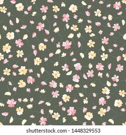 Flowery bright pattern in flowers. Calico millefleurs. Floral seamless background for textile or book covers, manufacturing, wallpapers, print, gift wrap and scrapbooking