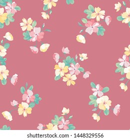 Flowery bright pattern in flowers. Calico millefleurs. Floral seamless background for textile or book covers, manufacturing, wallpapers, print, gift wrap and scrapbooking