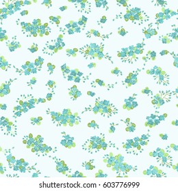 Flowery bright pattern in small-scale blue flowers. Country style millefleurs. Floral seamless spring background for textile, surface, fabric, wallpapers, print, gift wrap and scrapbooking, decoupage.