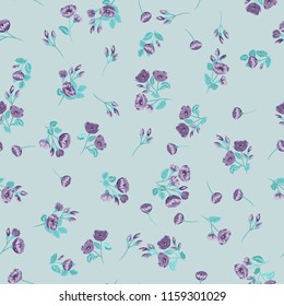 Flowery bright pattern in small-scale blueberry color flowers. Liberty style millefleurs. Floral seamless background for textile or book covers, manufacturing, wallpapers, print, gift wrap